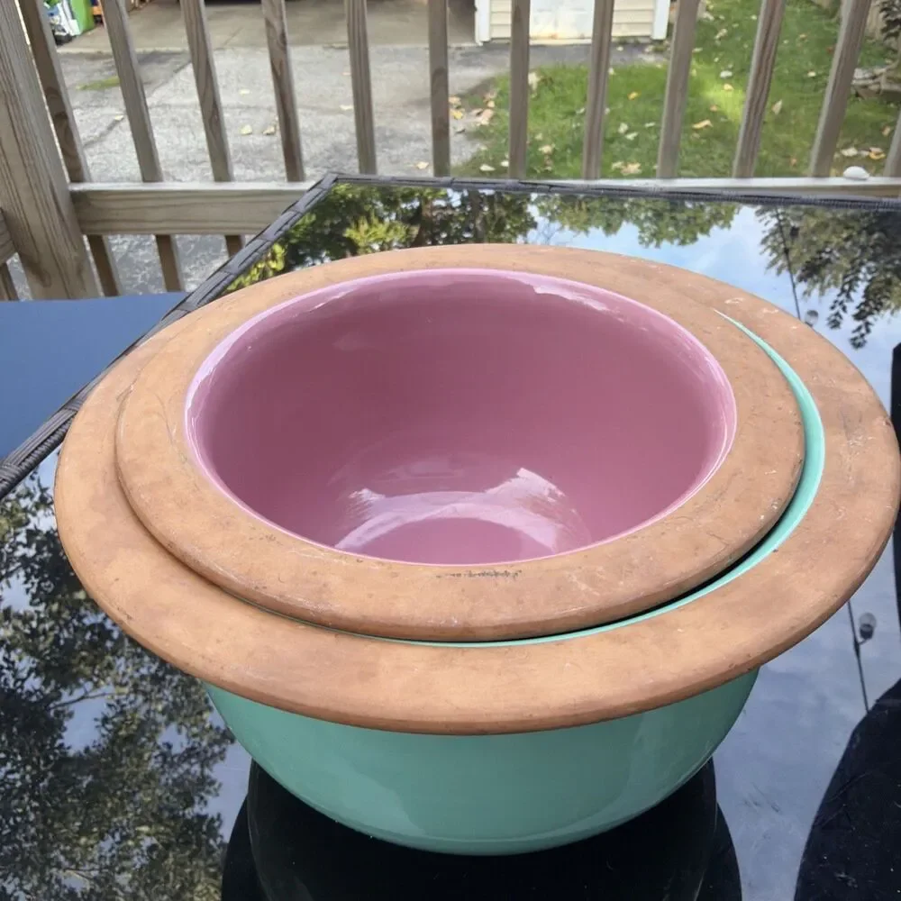 Pair (2) of Heavy Nesting Stoneware Pottery  Mixing Bowls- Glazed- Made In Italy